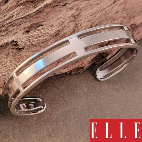 New ELLE Sterling Silver Contemporary Openwork Architectural Cuff Bracelet - Picture 1 of 9